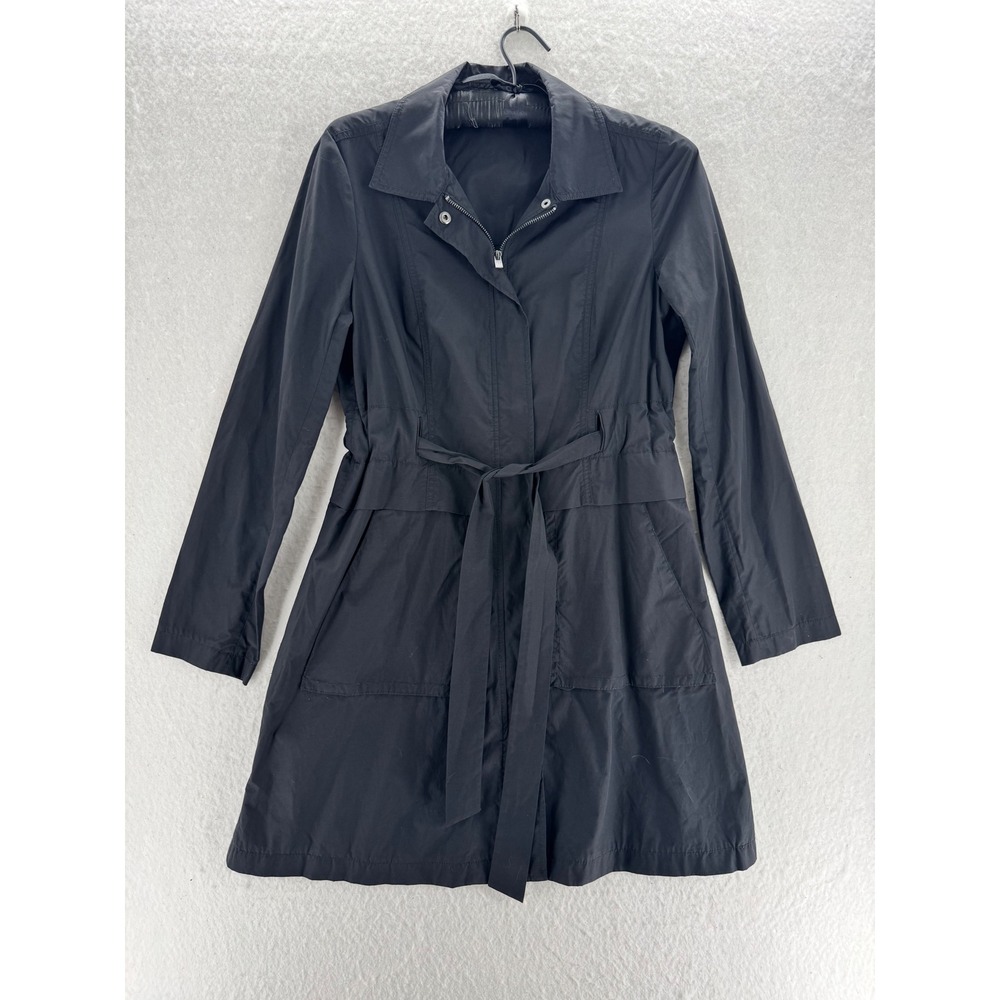 Theory - Belted Trench Coat Zip Front Nylon Blend - Black - L - Womens